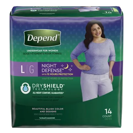 Kimberly Clark - Depend Night Defense - 45599 -  Female Adult Absorbent Underwear  Pull On with Tear Away Seams Large Disposable Heavy Absorbency