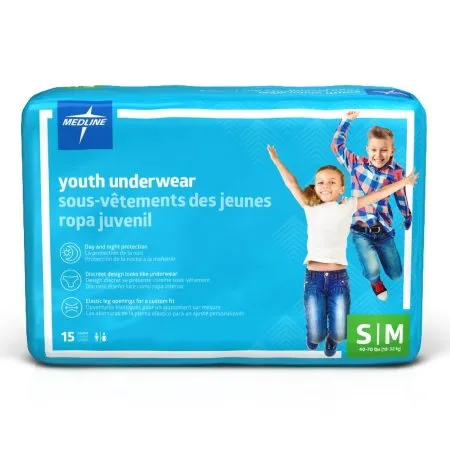 Medline - MSC23001A - Unisex Youth Absorbent Underwear Pull On with Tear Away Seams Small / Medium Disposable Heavy Absorbency