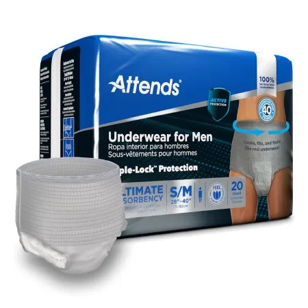 Attends Healthcare Products - ADUM15 - Attends For Men Male Adult Absorbent Underwear Attends For Men Pull On with Tear Away Seams Small / Medium Disposable Heavy Absorbency