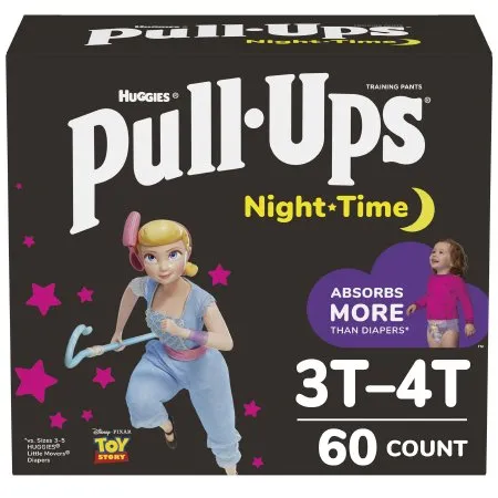 Kimberly Clark - Pull-Ups Night-Time - 45491 - Female Toddler Training Pants Pull-Ups Night-Time Size 3T to 4T Disposable Heavy Absorbency