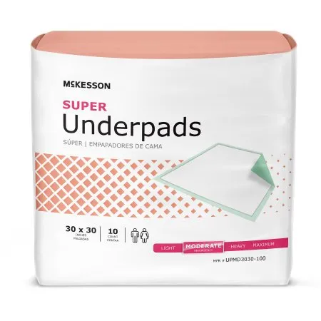 McKesson - UPMD3030-100 - Super Disposable Underpad Super 30 X 30 Inch Fluff / Polymer Moderate Absorbency