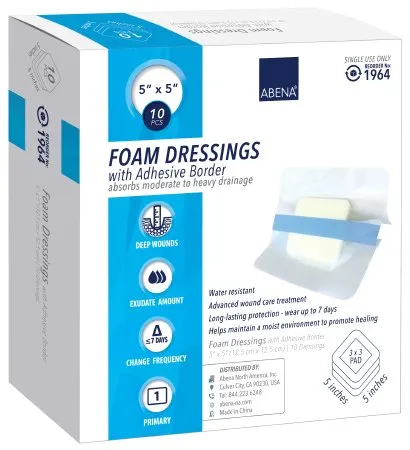 Abena - From: 1960 To: 1962 - Foam Dressing 5 X 5 Inch With Border Film Backing Adhesive Square Sterile