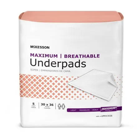 McKesson - From: UPMX2436 To: UPMX3036 - Ultimate Breathable Disposable Underpad Ultimate Breathable 30 X 36 Inch Fluff / Polymer Heavy Absorbency