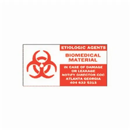 Fisher Scientific - Brady - 19807138 - Pre-printed Label Brady Warning Label Red / White Plastic Biomedical Materail / Symbol Red Biohazard 2 X 4 Inch