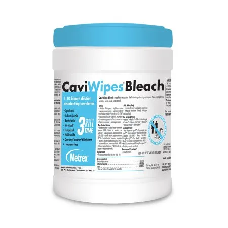 Metrex Research - CaviWipes Bleach - From: 13-8024 To: 13-9100 -   Surface Disinfectant Cleaner Premoistened Manual Pull Wipe 90 Count Canister Bleach Scent NonSterile