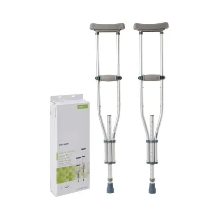 McKesson - 146-RTL10433 - Underarm Crutches Aluminum Frame Youth / Adult / Tall Adult 300 lbs. Weight Capacity Push Button Adjustment
