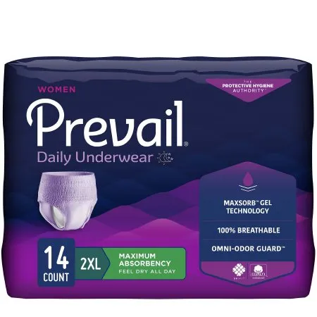 First Quality - Prevail For Women Daily Underwear - From: PWC-511 To: PWC-517 -  Female Adult Absorbent Underwear  Pull On with Tear Away Seams 2X Large Disposable Heavy Absorbency