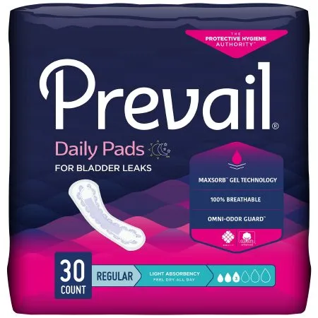 First Quality - Prevail Daily Pads - From: PV-914/2 To: PV-930/2 -  Bladder Control Pad  9 1/4 Inch Length Light Absorbency Polymer Core One Size Fits Most