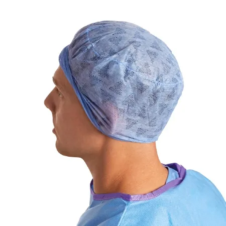 Medline - Premium - NON61950 - Surgeon Cap Premium One Size Fits Most Blue Elastic Back / Adjustable Front Closure