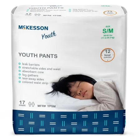 McKesson - YPSM - Unisex Youth Absorbent Underwear Pull On with Tear Away Seams Small / Medium Disposable Heavy Absorbency