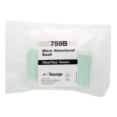 Texwipe - Absorbond - TX759B - Cleanroom Swabstick Absorbond White / Green Nonsterile Polyester 2.756 Inch Length Reusable