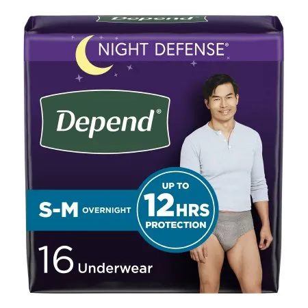 Kimberly Clark - 55156 - Depend Night Defense, Overnight Underwear, Grey, Male, Small/Medium Replaces 6951124