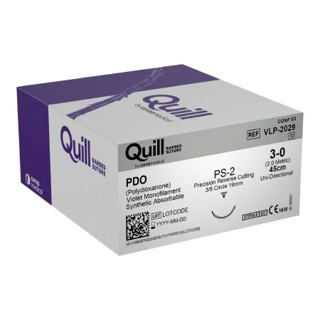 Surgical Specialties - Quill  - Vlp-2029 - Absorbable Quill Barbed Suture Quill Pdo (Polydioxanone) Ps-2 3/8 Circle Precision Reverse Cutting Needle Size 3 - 0 Monofilament