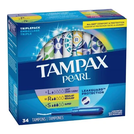 Procter & Gamble - Tampax Pearl - 07301071133 - Tampon Tampax Pearl Light / Regular / Super Absorbency Plastic Applicator Individually Wrapped
