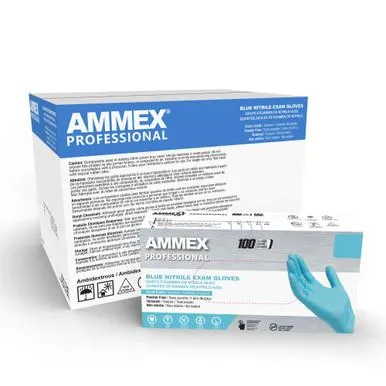 Ammex - Apfn44100 - Ammex Nitrile Gloves, Medium, Disposable, Exam Grade, Blue, Powder Free, Smooth, Polymer Coated, 100/Bx, 10bx/Cs (Us Sales Only) (Products Cannot Be Sold On Amazon.Com Or Any Other Third Party Sites.)