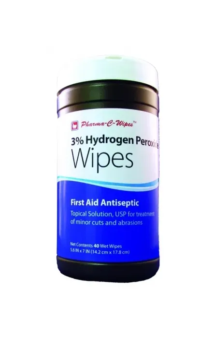 Custom Manufactured Products - 200737 - Pharma-C-Wipes 3% Hydrogen Peroxide First Aid Wipe, Pre-Moistened, Pop-Top Canister