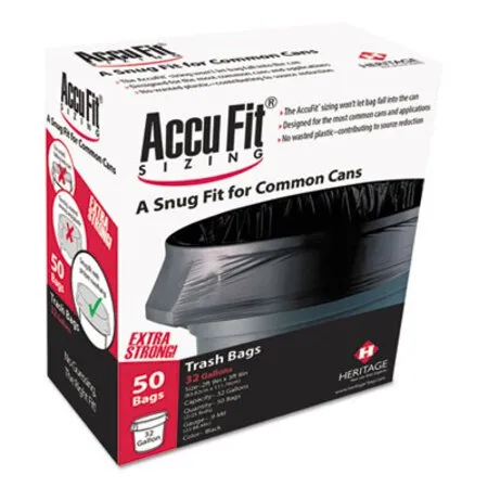 Accufit - HER-H8053PKRC1 - Linear Low Density Can Liners With Accufit Sizing, 55 Gal, 1.3 Mil, 40 X 53, Black, 50/box