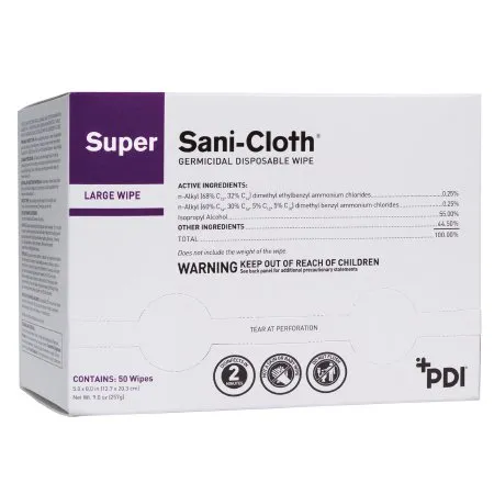 PDI - Professional Disposables - Super Sani-Cloth - H04082 - Professional Disposables Super Sani Cloth Super Sani Cloth Surface Disinfectant Cleaner Premoistened Germicidal Manual Pull Wipe 50 Count Individual Packet Alcohol Scent NonSterile
