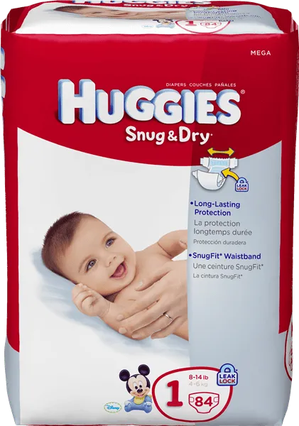 Kimberly Clark - 34211 - Huggies Snug & Dry Diapers, Step 1, Mega Pak