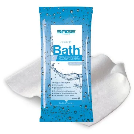 Sage - Comfort Bath - 7903 - Products  Rinse Free Bath Wipe  Soft Pack Water / Glycerin / Aloe / Vitamin E Unscented 8 Count