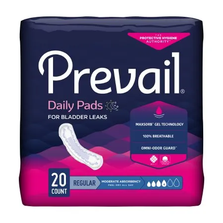First Quality - Prevail Daily Pads - BC-012 -  Bladder Control Pad  9 1/4 Inch Length Moderate Absorbency Polymer Core One Size Fits Most