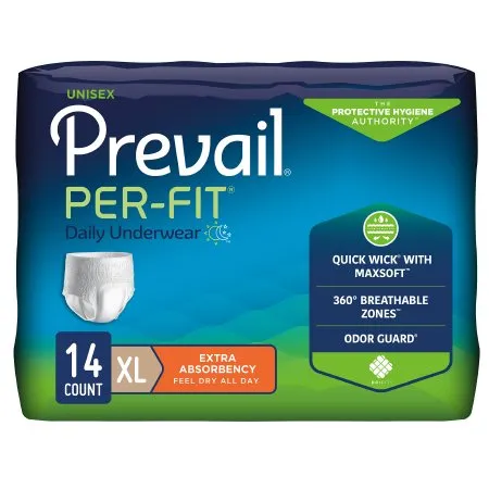 First Quality - Prevail Per-Fit - From: PF-512 To: PF-514 - Prevail Per Fit Unisex Adult Absorbent Underwear Prevail Per Fit Pull On with Tear Away Seams X Large Disposable Heavy Absorbency