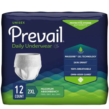 First Quality - Prevail Daily Underwear - PV-517 - Unisex Adult Absorbent Underwear Prevail Daily Underwear Pull On with Tear Away Seams 2X-Large Disposable Moderate Absorbency
