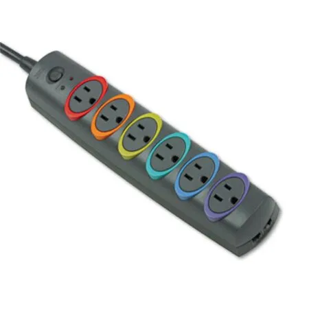 Kensington - KMW-62144 - Smartsockets Color-coded Strip Surge Protector, 6 Ac Outlets, 8 Ft Cord, 1,260 J, Black