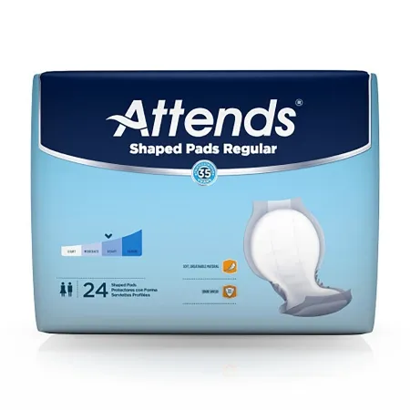 Attends Healthcare Products - Attends Shaped Pads Regular - SPDR - Bladder Control Pad Attends Shaped Pads Regular 24-1/2 Inch Length Heavy Absorbency Polymer Core One Size Fits Most