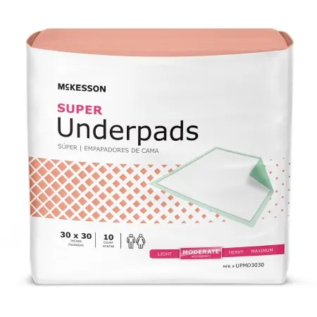 McKesson - UPMD3030 - Super Disposable Underpad Super 30 X 30 Inch Fluff / Polymer Moderate Absorbency