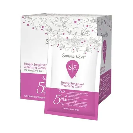 C.B. Fleet - Summer's Eve Simply Sensitive - 04160887110 - Personal Wipe Summer's Eve Simply Sensitive Individual Packet Purified Water / Octoxynol-9 / Citric Acid Scented 16 Count