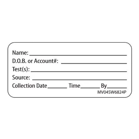 Precision Dynamics - MedVision - MV04SW6824P - Pre-Printed / Write On Label MedVision Advisory Label White Paper Name_DOB_Test_Source_Collection Date_ Black Patient Information 1 X 2-1/4 Inch