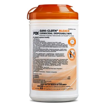 PDI - Professional Disposables - Sani-Cloth Bleach - P25784 - Professional Disposables Sani Cloth Bleach Sani Cloth Bleach Surface Disinfectant Cleaner Premoistened Germicidal Manual Pull Wipe 65 Count Canister Chlorine Scent NonSterile