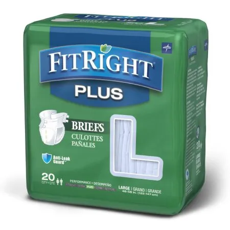 Medline - FITPLUSLG - FitRight Plus Unisex Adult Incontinence Brief FitRight Plus Large Disposable Moderate Absorbency