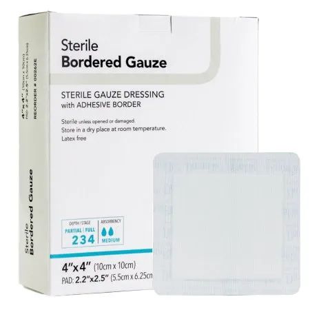 DermaRite  - 00262E - Industries  Bordered Gauze Adhesive Dressing  Bordered Gauze 4 X 4 Inch Square Sterile