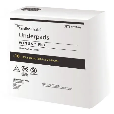 Cardinal - Wings Plus - 982B10 - Disposable Underpad Wings Plus 23 X 36 Inch Fluff / Polymer Heavy Absorbency