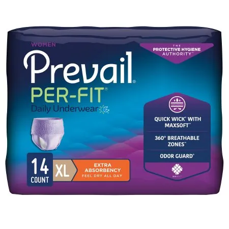 First Quality - Prevail Per-Fit Women - PFW-514 - Prevail Per Fit Women Female Adult Absorbent Underwear Prevail Per Fit Women Pull On with Tear Away Seams X Large Disposable Moderate Absorbency