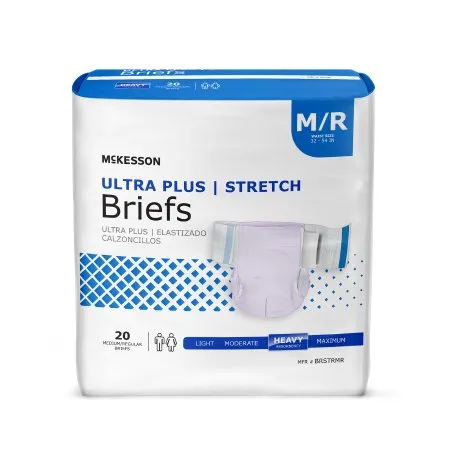 McKesson - BRSTRMR - Ultra Plus Stretch Unisex Adult Incontinence Brief Ultra Plus Stretch Medium Disposable Heavy Absorbency