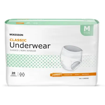 McKesson - UWEMD - Classic Unisex Adult Absorbent Underwear Classic Pull On with Tear Away Seams Medium Disposable Light Absorbency