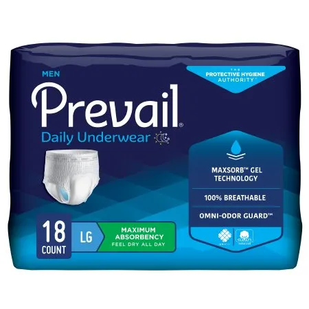 First Quality - PUM-513/1 - Prevail Men's Daily Underwear Male Adult Absorbent Underwear Prevail Men's Daily Underwear Pull On with Tear Away Seams Large Disposable Heavy Absorbency