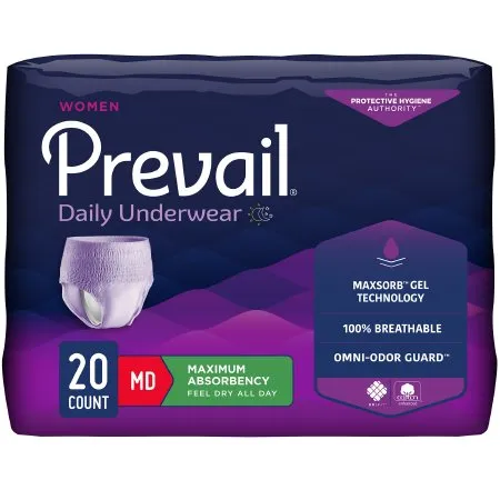 First Quality - Prevail For Women Daily Underwear - From: PWC-512/1 To: PWC-514/1 -  Female Adult Absorbent Underwear  Pull On with Tear Away Seams Medium Disposable Heavy Absorbency