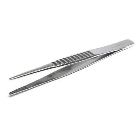 Market Lab - 6037 - Tweezers 5 Inch Length Stainless Steel Nonsterile Nonlocking Thumb Handle Straight Blunt Serrated Tips