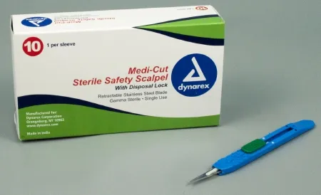 Dynarex - Medicut - 4161 - Safety Scalpel Medicut No. 11 Stainless Steel / Plastic Sensory Grip Handle Sterile Disposable