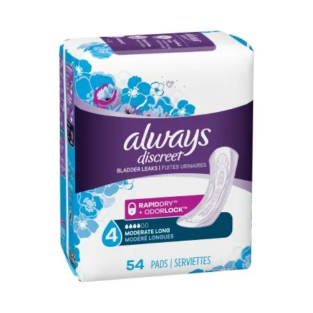 Procter & Gamble - Always Discreet - 03700088707 - Bladder Control Pad Always Discreet 13-1/2 Inch Length Moderate Absorbency Absorbent Gel Core One Size Fits Most