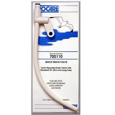 Urocare - UC700110 - Products Quick Drain Valve Long DrainTube Quick Drain Valve Standard  0.25 I.D. X 10 Long Inch  White rubber and Plastic  NonSterile