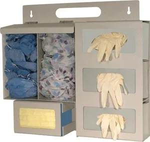 Bowman - LP-004 - Manufacturing Company Protection Organizer, Holds Bulk Quantity Protective Appareal in Two Separate Compartments, Three Boxes of Gloves & (1) Box of Face Masks, Hinged Lid (Over Bulk Compartments), Keyholes For Wall Mounting, Door Hanger