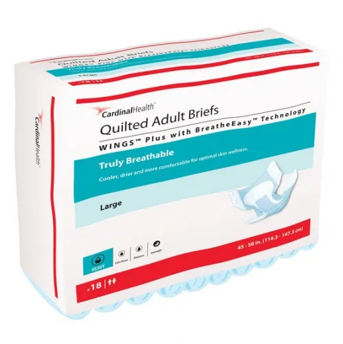 Cardinal Health - 66134 - Cardinal Wings Quilted Plus with BreatheEasy Technology Unisex Adult Incontinence Brief Wings Quilted Plus with BreatheEasy Technology Large Disposable Heavy Absorbency
