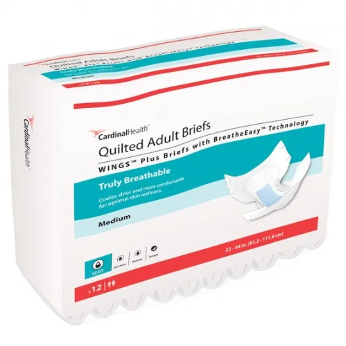 Cardinal Health - 66133 - Wings Quilted Plus with BreatheEasy Technology Unisex Adult Incontinence Brief Wings Quilted Plus with BreatheEasy Technology Medium Disposable Heavy Absorbency