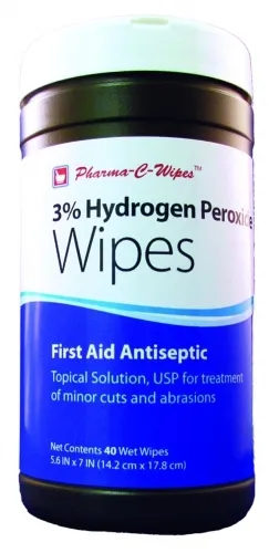 Custom Manufactured Products - 200737 - Pharma-C-Wipes 3% Hydrogen Peroxide First Aid Wipe, Pre-Moistened, Pop-Top Canister