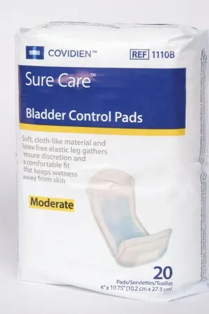 Cardinal Health - Sure Care - 1110B - Cardinal  Bladder Control Pad  4 X 10 3/4 Inch Moderate Absorbency Polymer Core One Size Fits Most